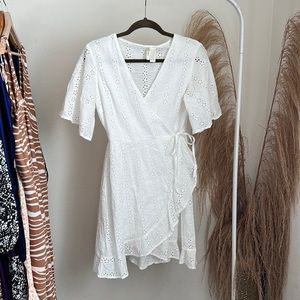 Japna White Eyelet Wrap Dress
